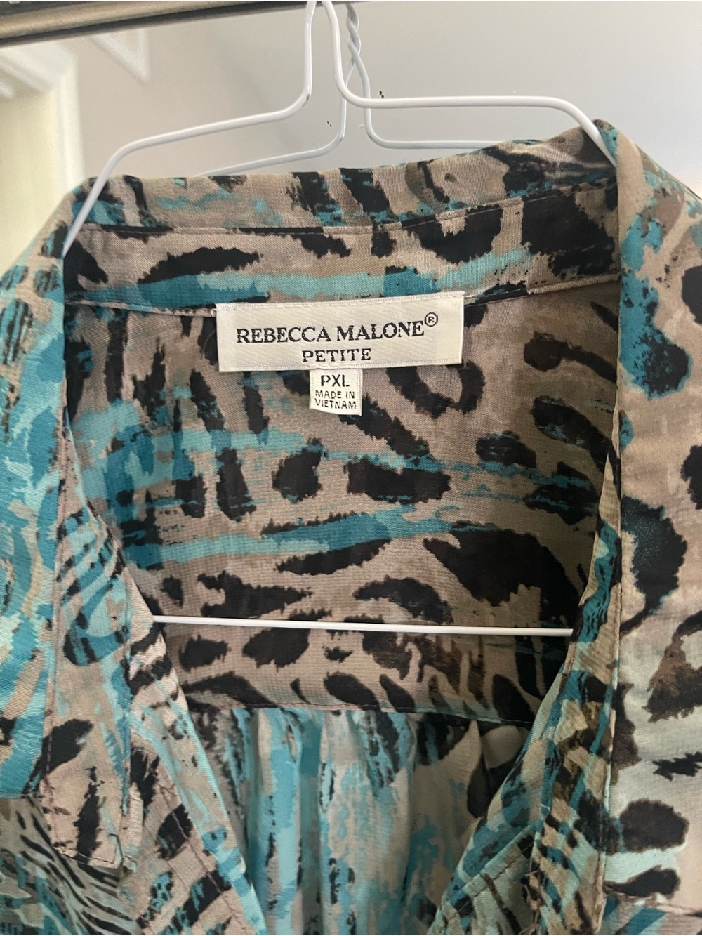 Rebecca Malone Petite Teal and Beige Animal Print Shirt